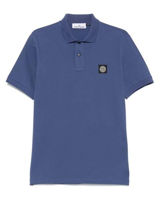 Stone Island Blue Slim Fit Polo Shirt Organic Cotton Elastane Piqué for men