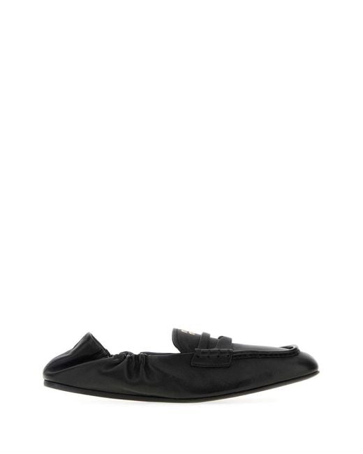 Miu Miu Black Nappa Leather Ruches Loafers