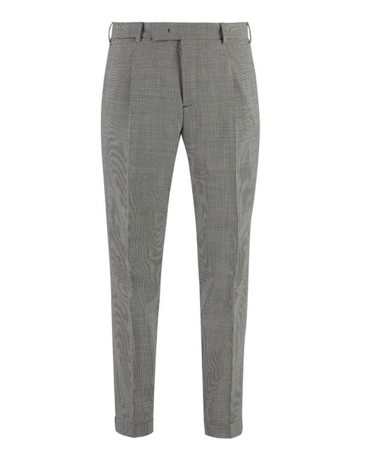 PT Torino Gray Virgin Wool Trousers for men