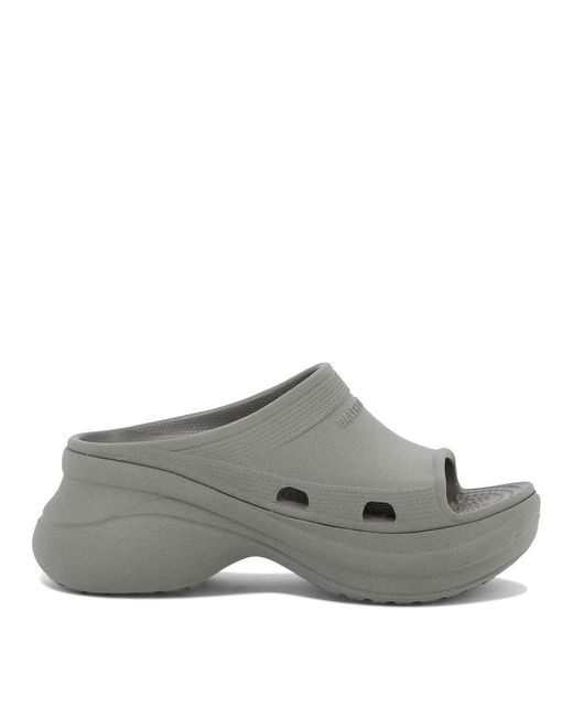 Balenciaga Gray "Pool Crocs" Slides