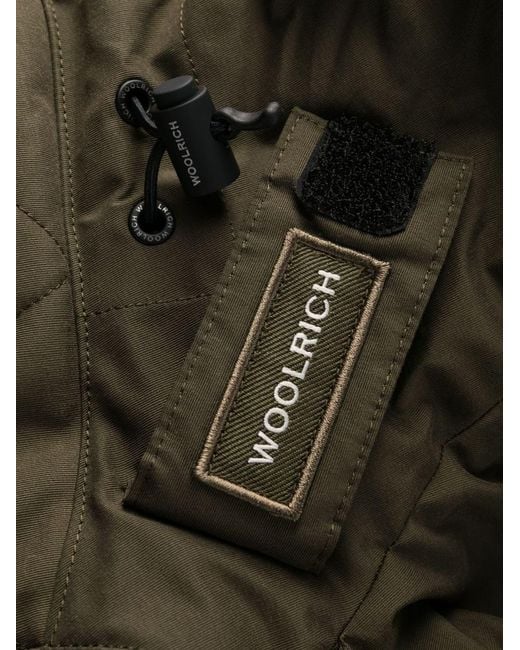 Woolrich Green Feather Down Padded Parka With Concealed Hood for men