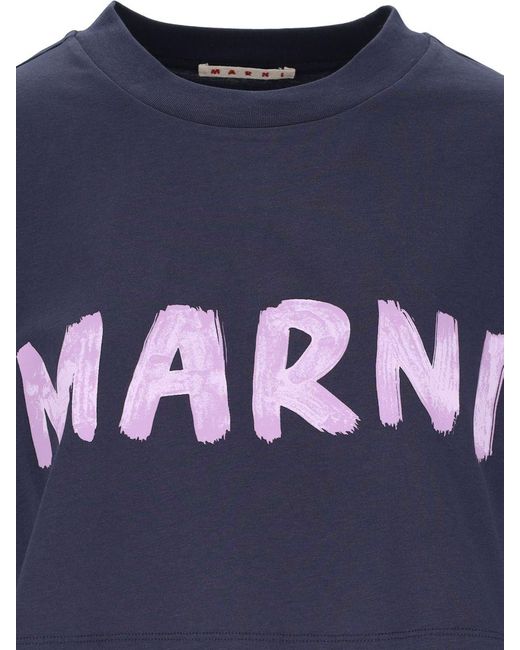 Marni Blue Cropped Logo T-Shirt