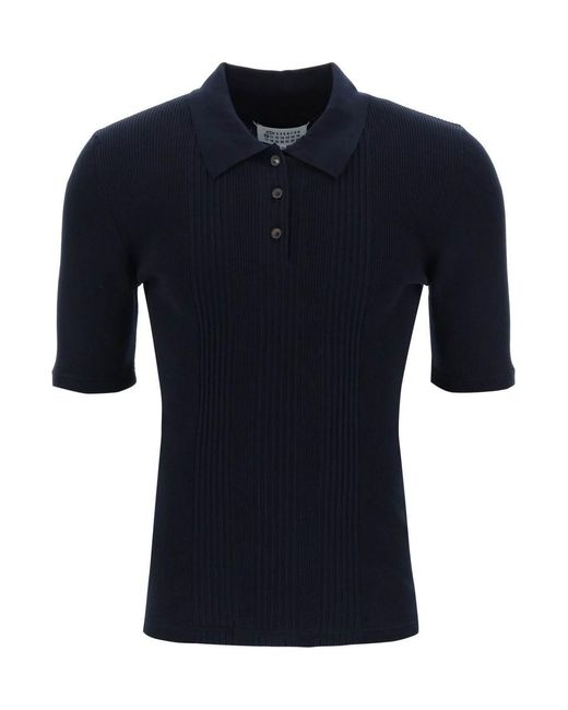 Maison Margiela Blue Ribbed Stretch Polo Shirt for men