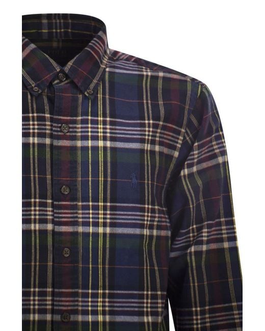 Polo Ralph Lauren Blue Custom-Fit Checked Oxford Shirt for men