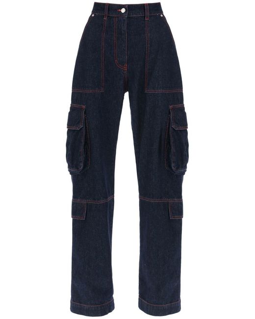 MSGM Blue Cargo Jeans With Flared Cut