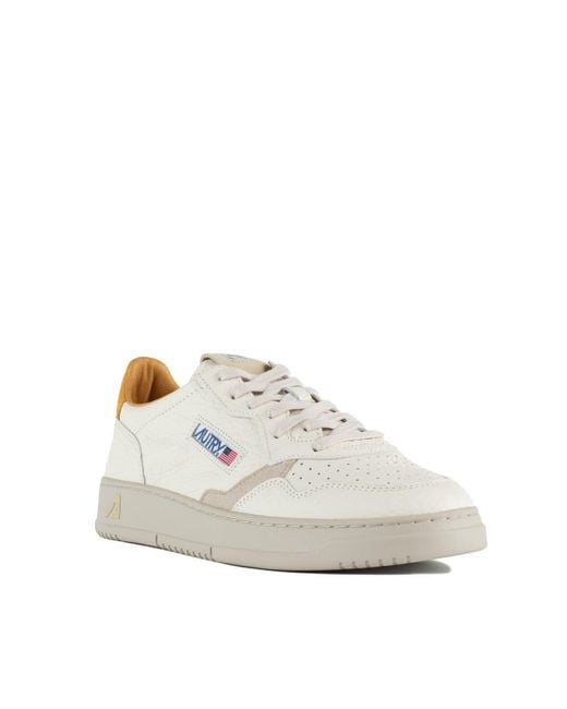 Autry White Medalist Low Apricot And Sand Leather Sneakers for men