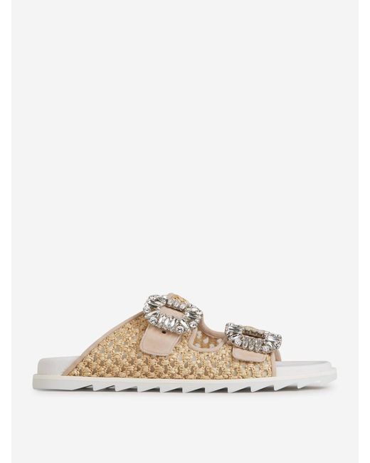 Roger Vivier White Viv Strass Rafia Sandals