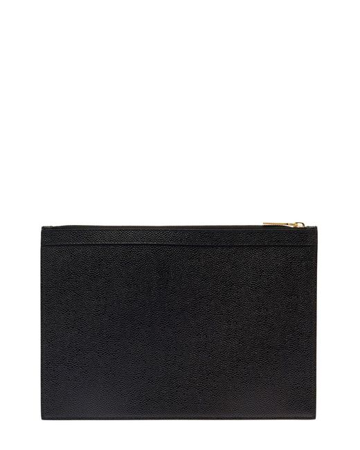 Thom Browne Black Document Holder With Grained Texture And Web Detail In Leather Man for men