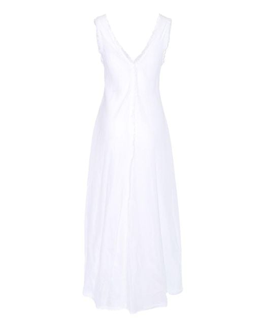 P.A.R.O.S.H. White Flowing Maxi Dress With Deep V-Neckline