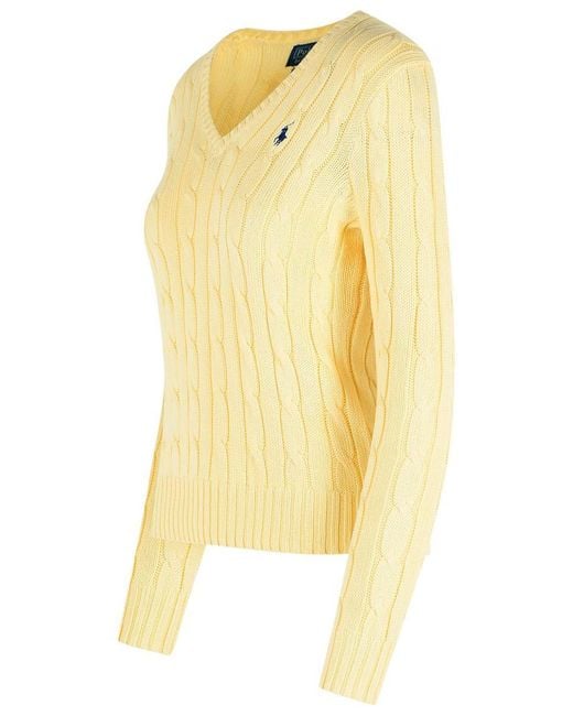 Polo Ralph Lauren Yellow 'kimberly' Cream Cotton Sweater