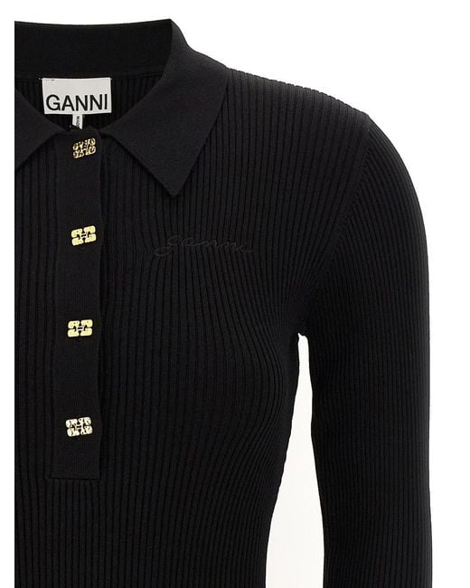 Ganni 'Melange Rib Knit Mini' Dress in Black | Lyst