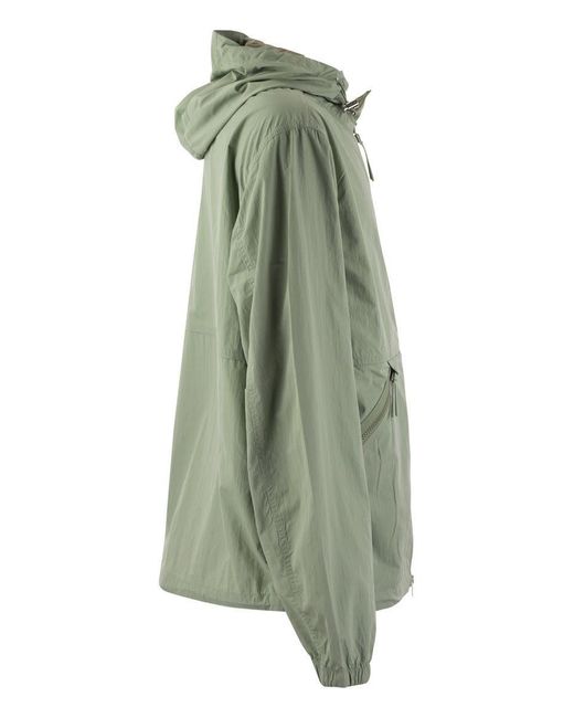 Woolrich Green Nylon Crinkle Windbreaker With Hood for men