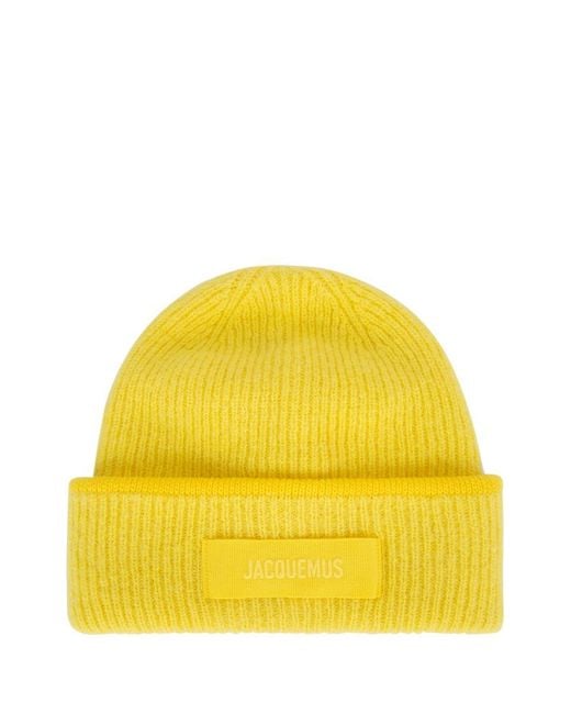 Jacquemus Yellow Beanie Hat With Grosgrain Logo