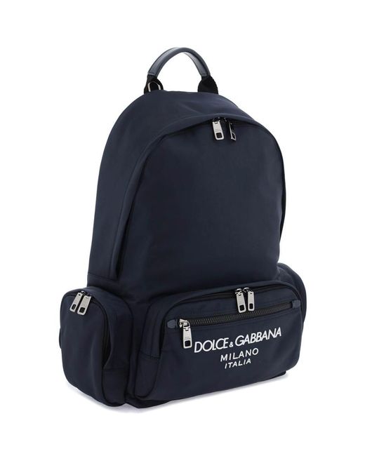 Dolce & Gabbana Blue Nylon Backpack With Logo for men