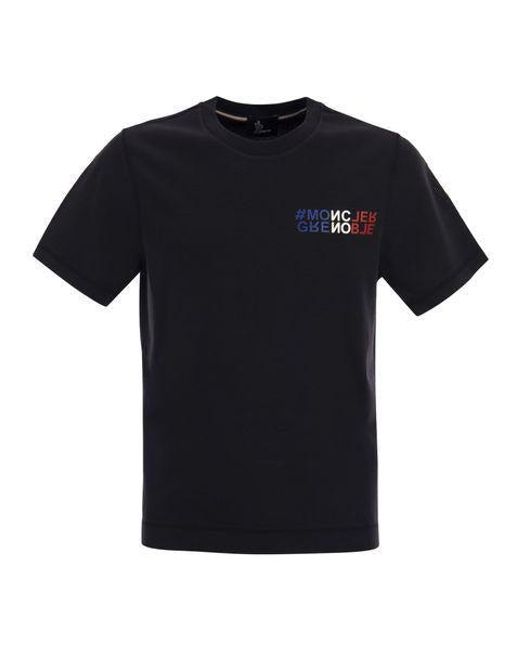 3 MONCLER GRENOBLE Black Soft Cotton Mountain Logo T Shirt for men