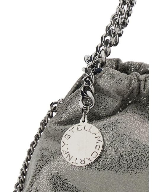 Stella McCartney Gray 'Falabella' Metallic Crossbody Bag With Chain-Link Shoulder Strap And Logo Charm On The Front