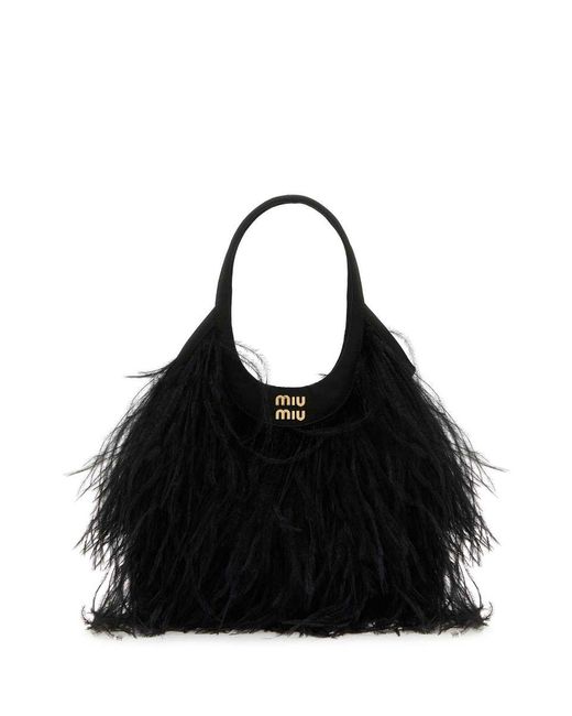 Miu Miu Black Embellished Satin Shoulder Bag