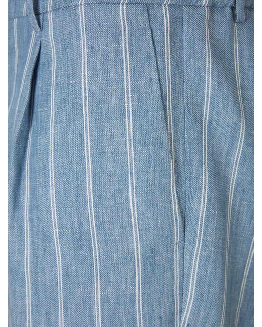 Berwich Blue Striped Linen Bermuda Shorts for men