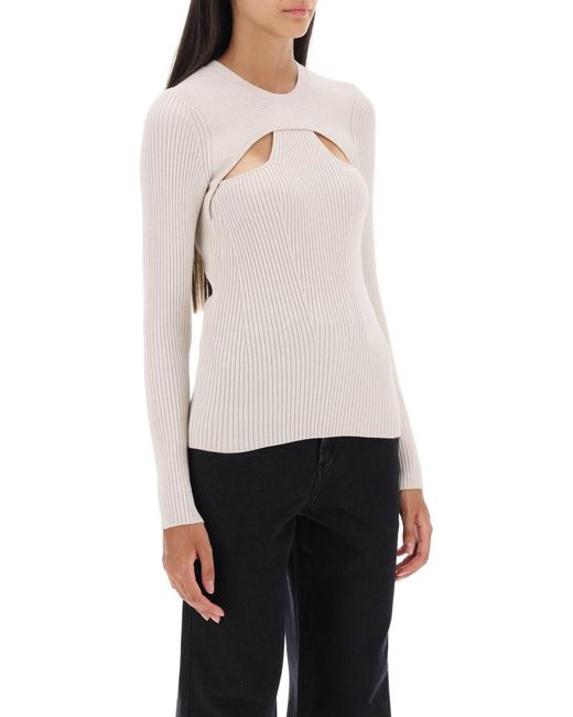 Isabel Marant Natural 'zana' Cut-out Sweater In Ribbed Knit