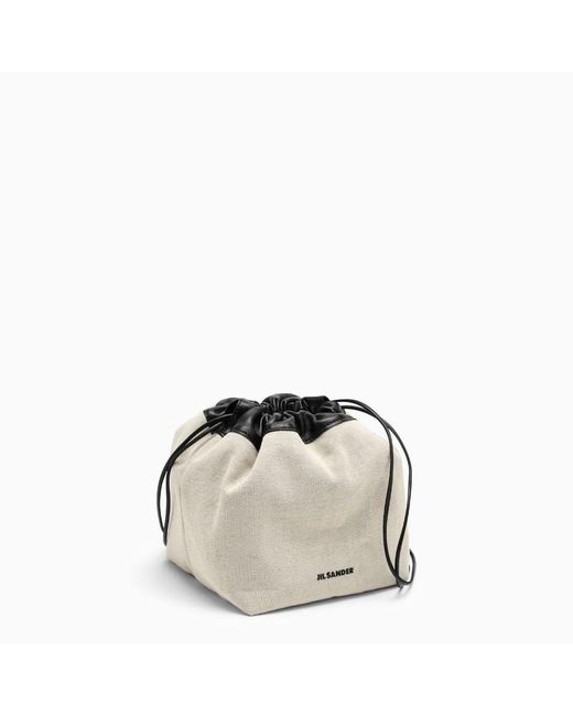 Jil Sander Metallic Natural Canvas And Leather Bucket Bag