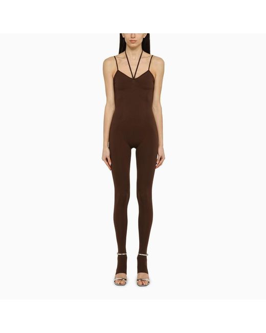 ANDREADAMO Brown Nylon Fitted Jumpsuit