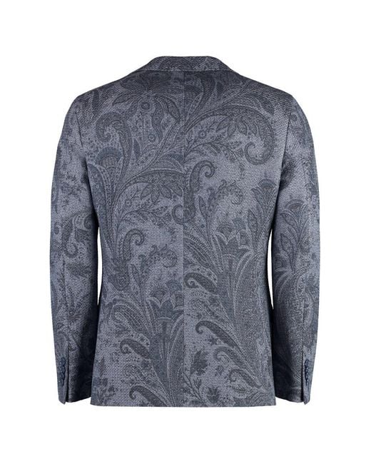Etro Blue Classic Single-Breasted Jacket With Paisley Motif for men