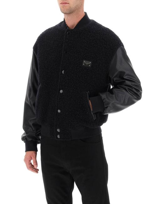 Dolce & Gabbana Black Wool Teddy Bomber Jacket for men