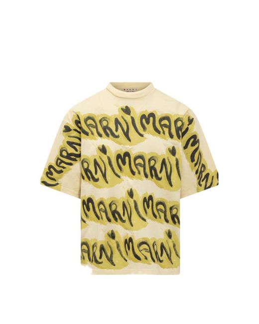 Marni Yellow Big-Logo Print T-Shirt for men