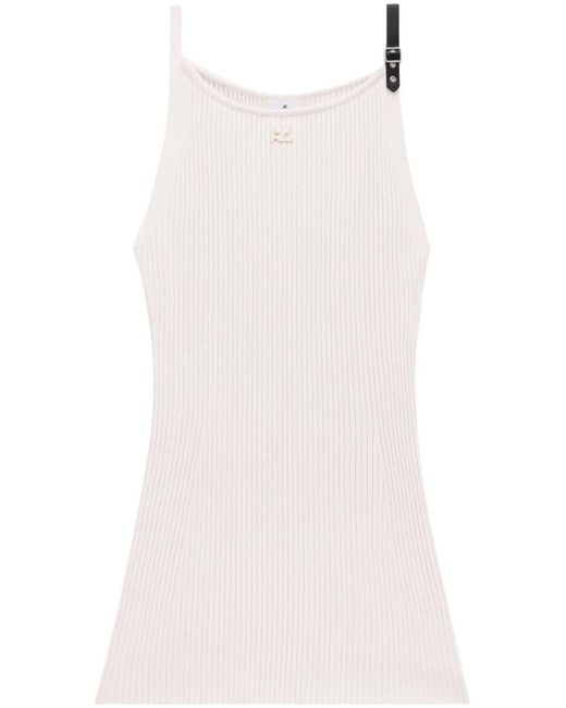 Courreges White Ribbed Dress With Buckle