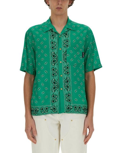 Palm Angels Green Paisley Shirt for men