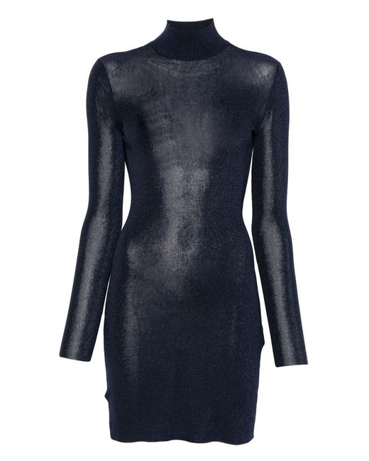 Self-Portrait Women's Blue Viscose Knit Mini Dress