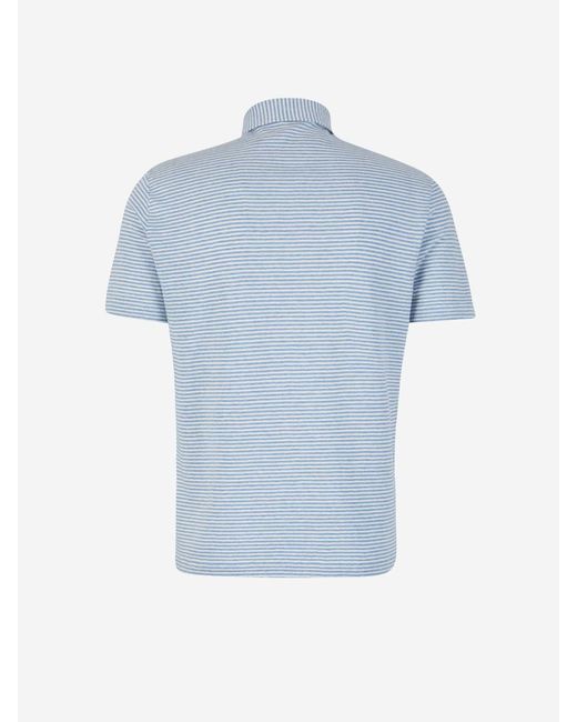Zanone Blue Striped Linen Polo Shirt for men