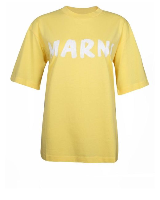 Marni Yellow Cotton T-Shirt With Logo