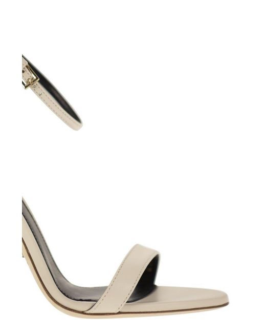 Elisabetta Franchi White Leather Sandals With Logo Heel