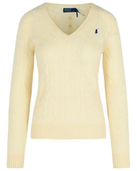 Polo Ralph Lauren Yellow 'Kimberly' Cream Cashmere Blend Sweater