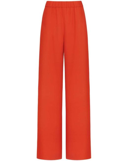 Valentino Red Silk Wide-leg Trousers