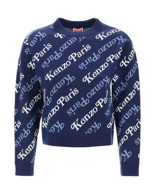KENZO Blue Sweater With Logo Pattern