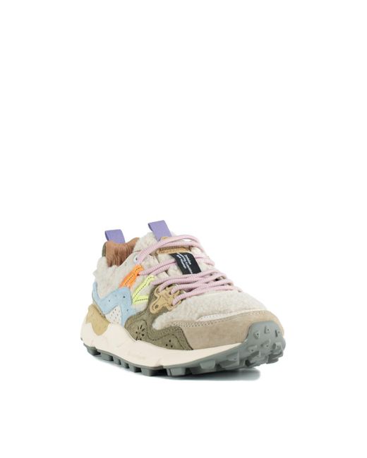 Flower Mountain Multicolor Yamano 3 Cream And Light Blue Suede And Wool Sneakers