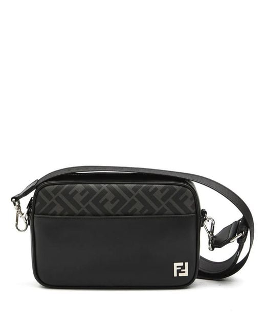 Fendi Black Leather And Canvas Squared Ff Camera Case for men