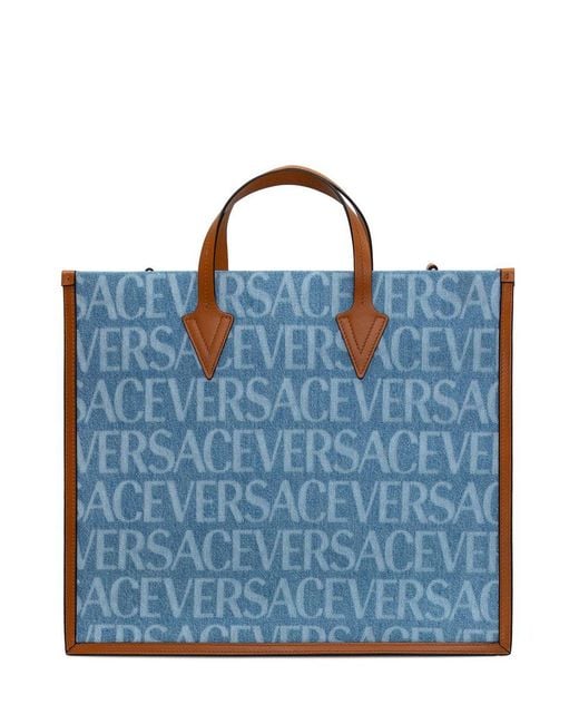 Versace Blue Shopper Bag With Logo for men