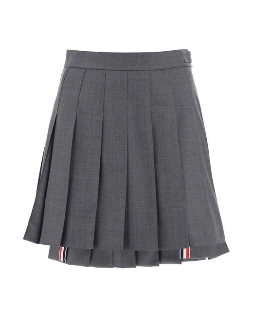 Thom Browne Gray Wool Pleated Mini Skirt