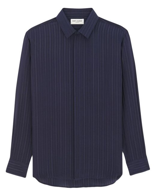 Saint Laurent Blue Striped Silk Shirt for men
