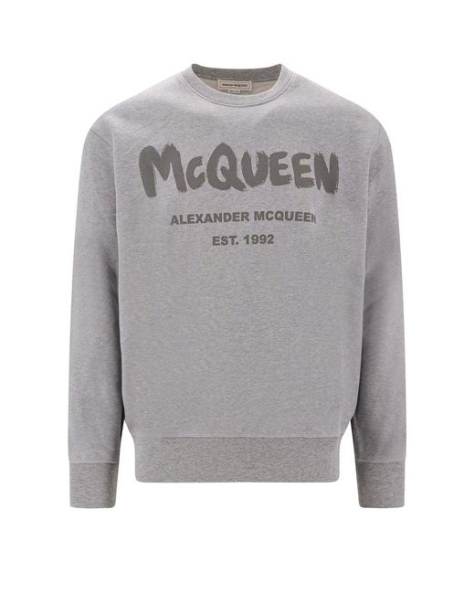 Alexander McQueen Gray Printed Cotton Sweatshirt for men