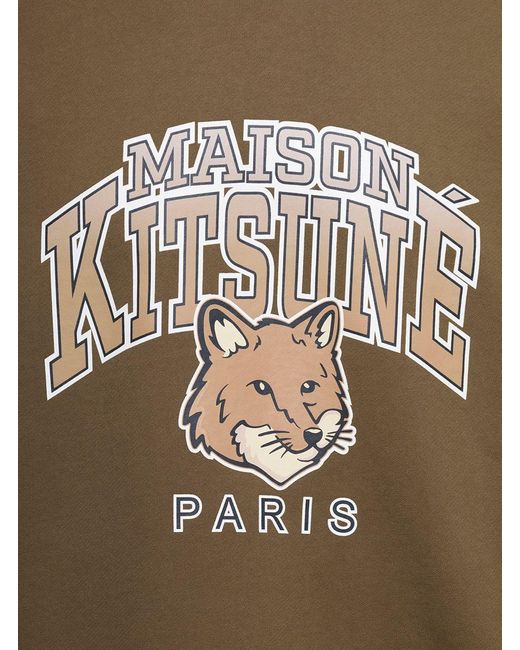 Maison Kitsuné Brown Crewneck Sweatshirt With Front Logo Print for men