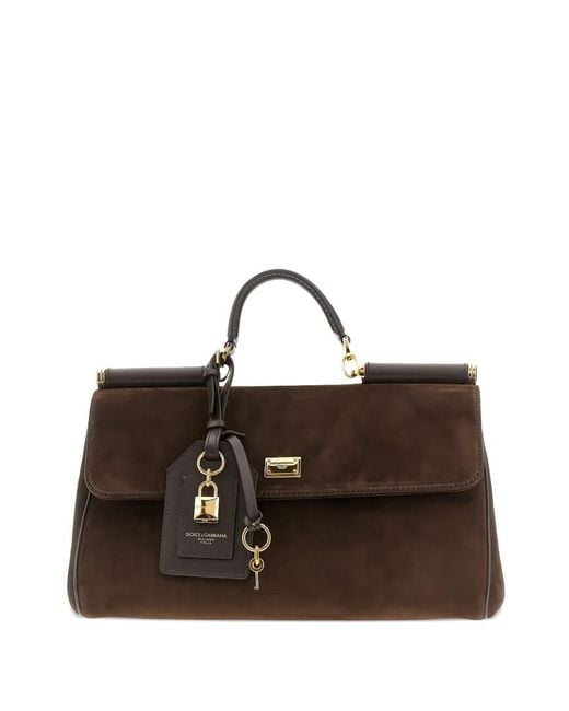 Dolce & Gabbana Brown My Suede Tote Bag Decorated With A Sicily Padlock