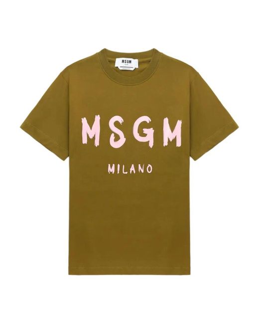 MSGM Green Logo Print Cotton T-Shirt