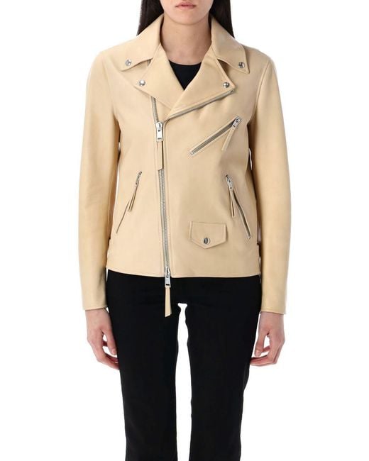 Ralph Lauren Natural Sheepskin Leather Moto Jacket