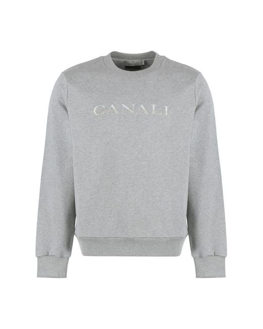 Canali Logo Detail Cotton Sweatshirt in Gray for Men | Lyst
