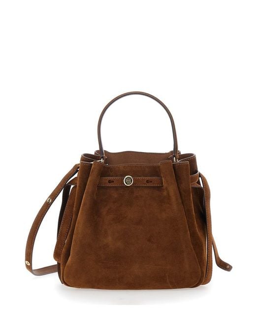 Tory Burch Brown 'Romy' Handbag With Adjustable And Removable Shoulder Strap And Logo Plaque On The Front