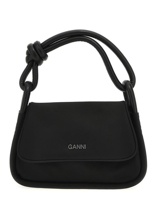 Ganni Black Knot Flap Over Shoulder Bag Shoulder Bags